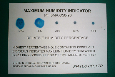 湿度管理用　最高湿度インジケーターカード