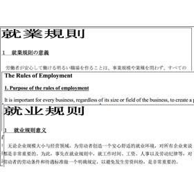 就業規定を各言語に翻訳します：[雇用契約、就業規則、社内規定]