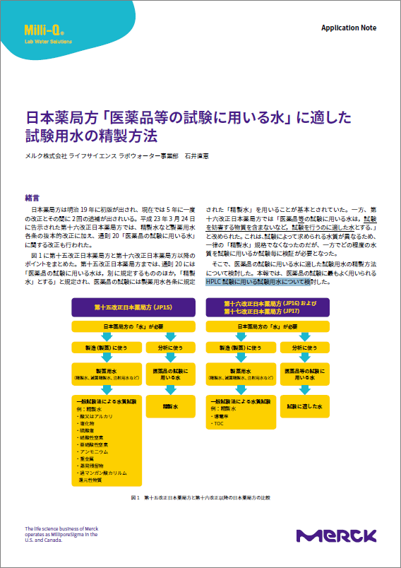 【技術資料】医薬品等の試験に用いる水に適した試験用水の精製方法