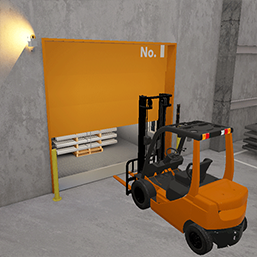 フォークリフトのマケト 安全啓蒙VR』エレベータ扉への衝突_フォークリフト災害 | シンテック