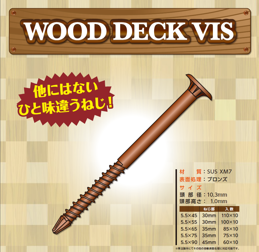 ウッドデッキ用ビス【木材の施工後の美しさを引き立てる！】
