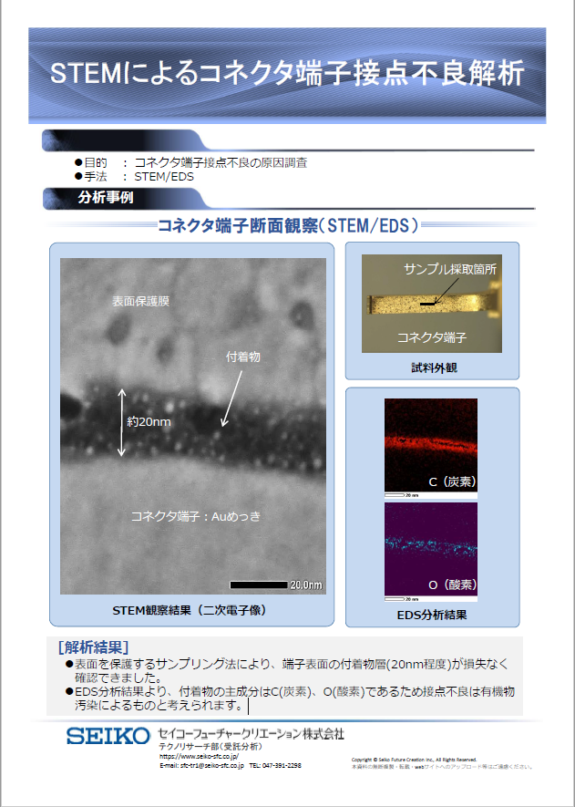 【STEM/EDS】Auめっきされたコネクタ端子接点不良解析