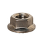 Stainless steel flange hex nut with serration.