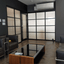 【Dimming Film Installation Example】Dimming film in light gray applied to lattice glass.