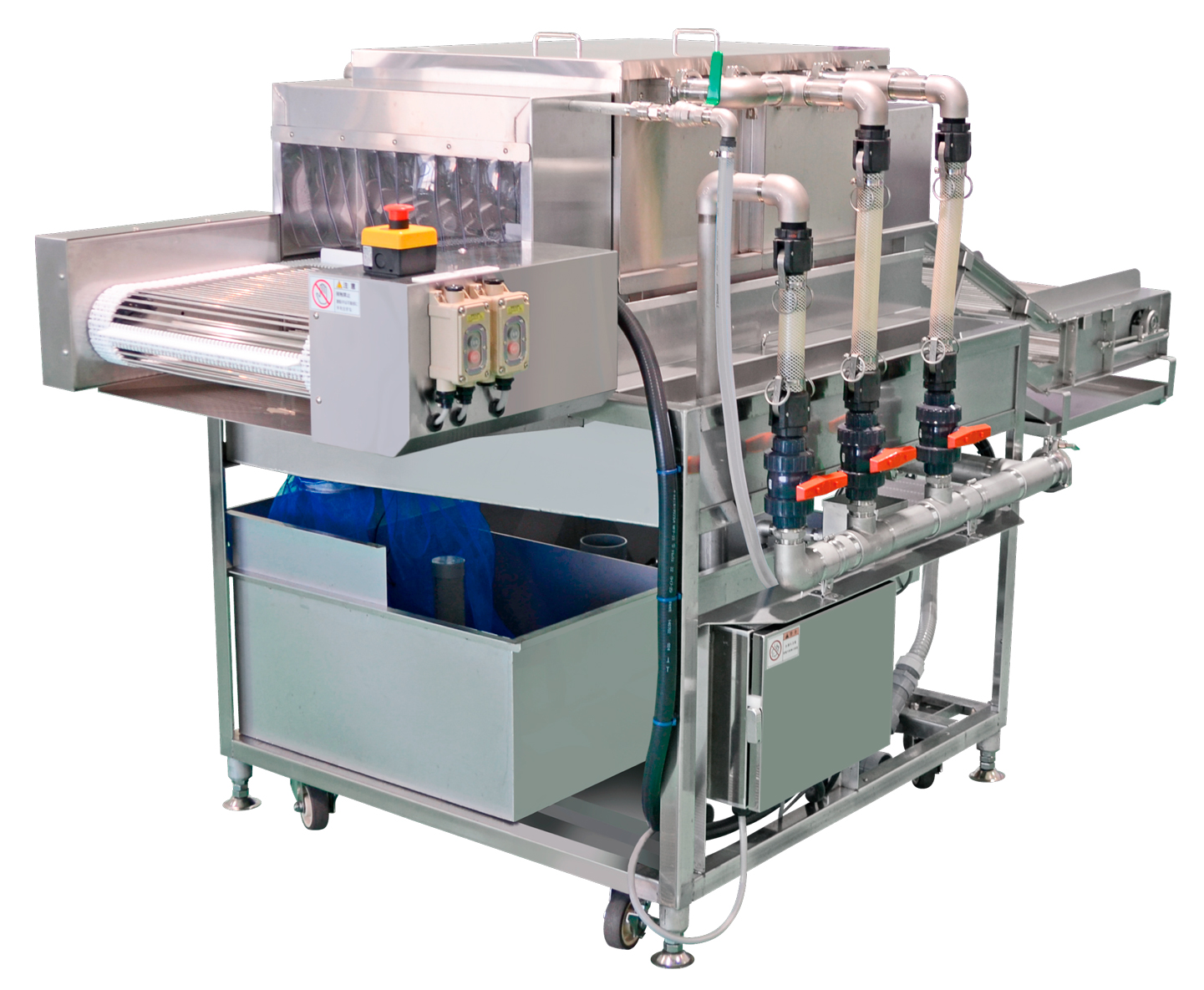 根菜や果物の洗浄に好適なシャワーコンベア「アクアスプラッシュ」