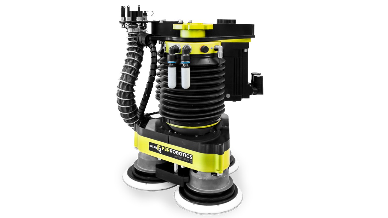 押付力を高速自動補正。重力荷重も補正。大面積用ロボット研磨装置