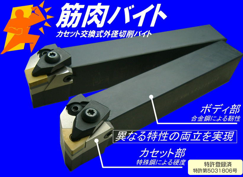 カセット交換式外径旋削バイト『筋肉バイト』