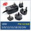 18W AC adapter, wall-mounted type with adjustable AC pin.