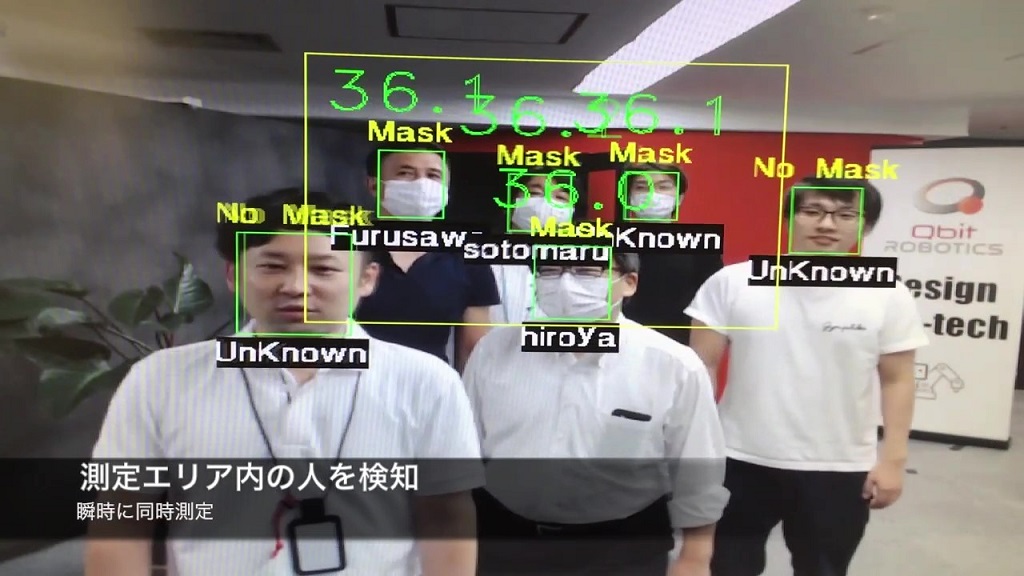顔認証・検温・マスク判定・多人数対応AI（５ｍ先から計測可能）