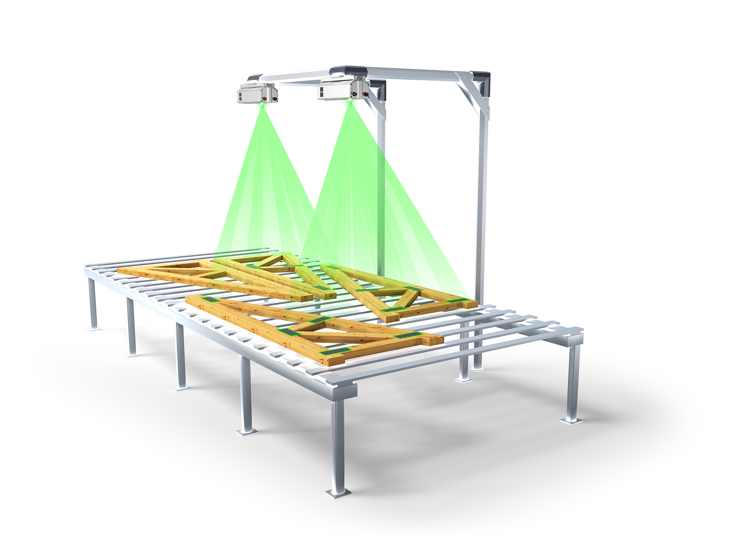 木材産業用レーザープロジェクター(集成材及びメタルプレート配置)