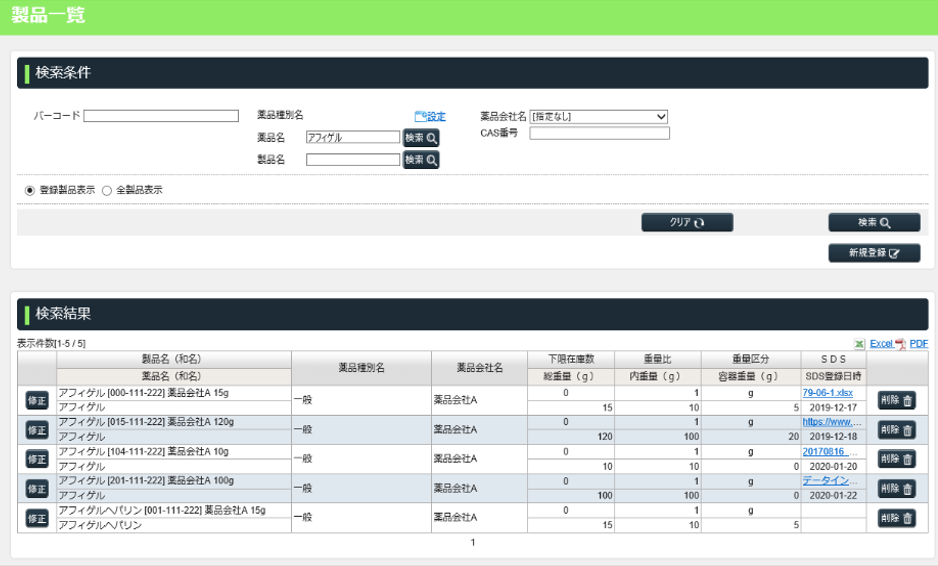 薬品に関する多くの情報を登録可能