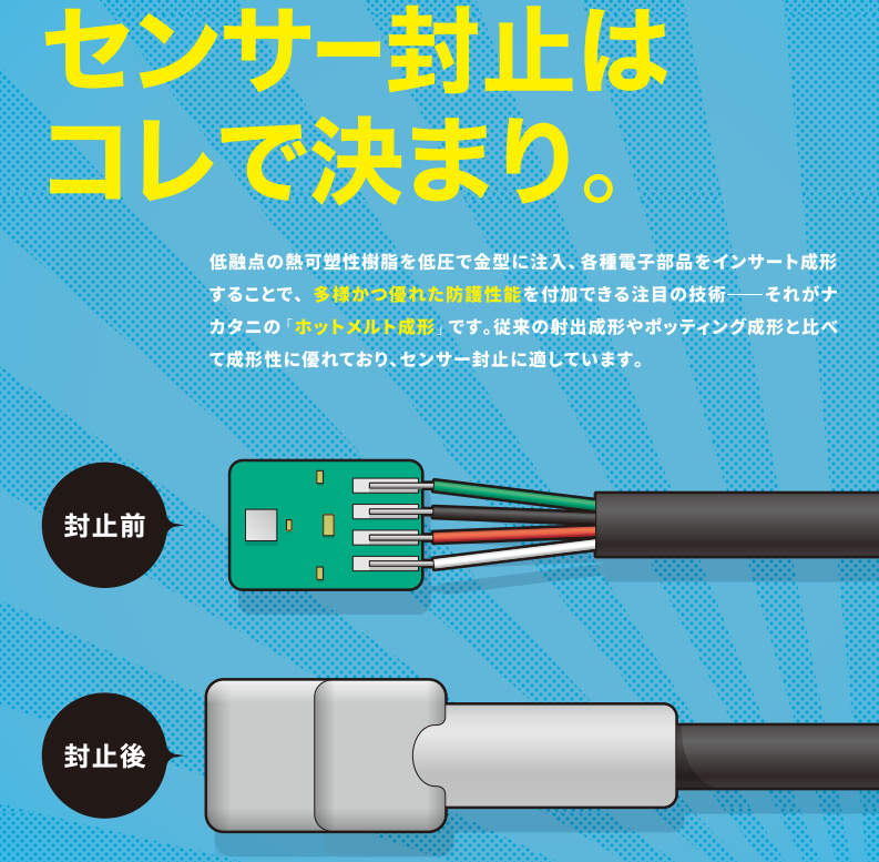 センサー封止に好適！ホットメルト成形