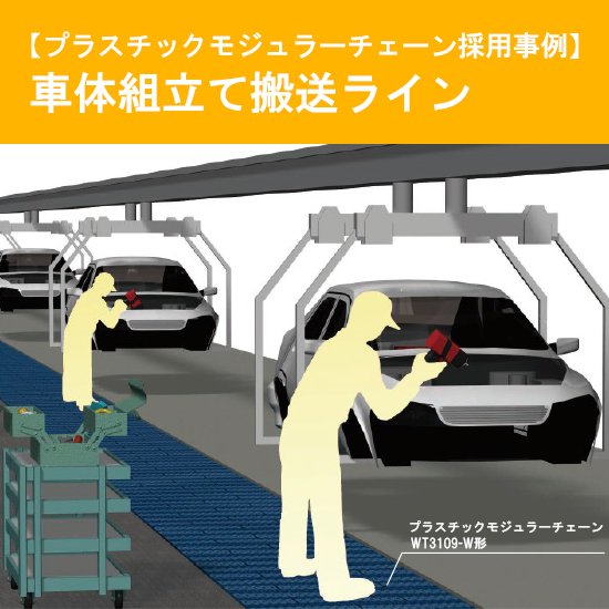 【プラスチックモジュラーチェーン採用事例】車体組立て搬送ライン