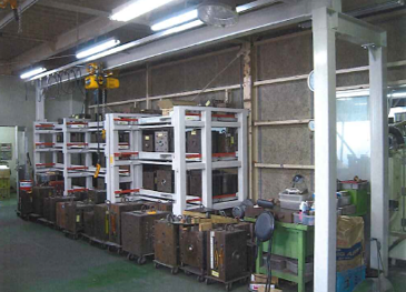 重量物も出し入れ簡単!クレーン付きフルスライド重量棚