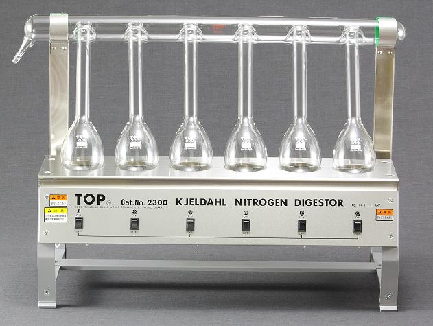 窒素分解装置 6ヶ掛 電熱式 フラスコ及びドラフト付 相互理化学硝子