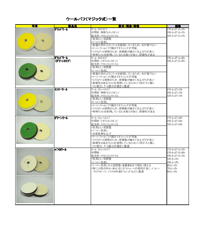 製品カタログ　バフ