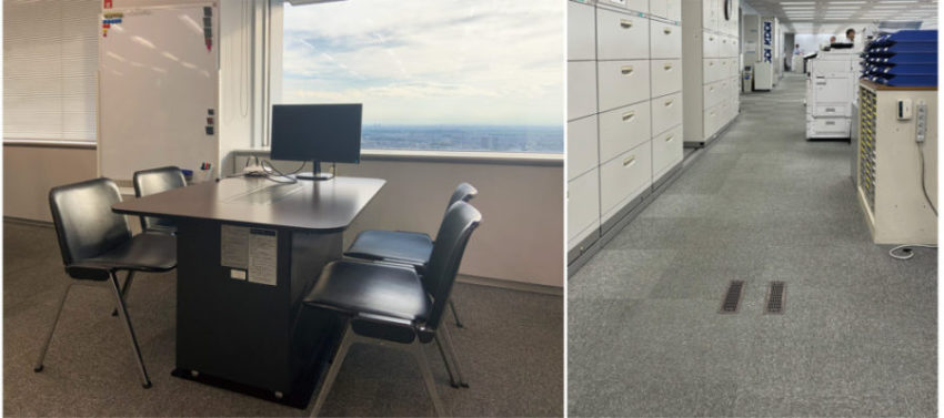 １台の空気清浄機でオフィスフロア全体を空気清浄するシステムを導入