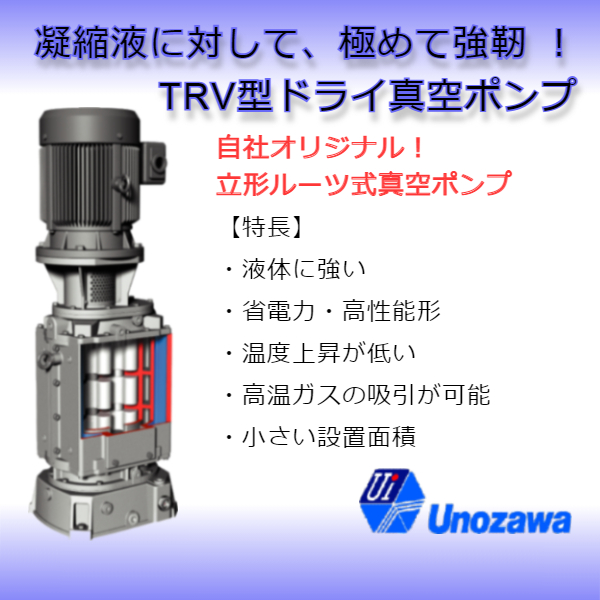従来の横型真空ポンプに比べ、省スペース化、低コスト化を実現