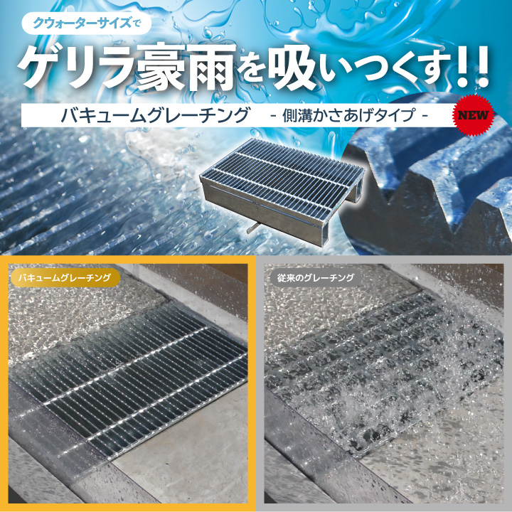 ゲリラ豪雨対応 盗難防止付 防災型側溝蓋｜バキュームグレーチング