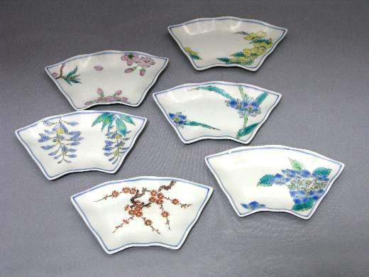 泰山窯　扇面彩華　六客皿揃