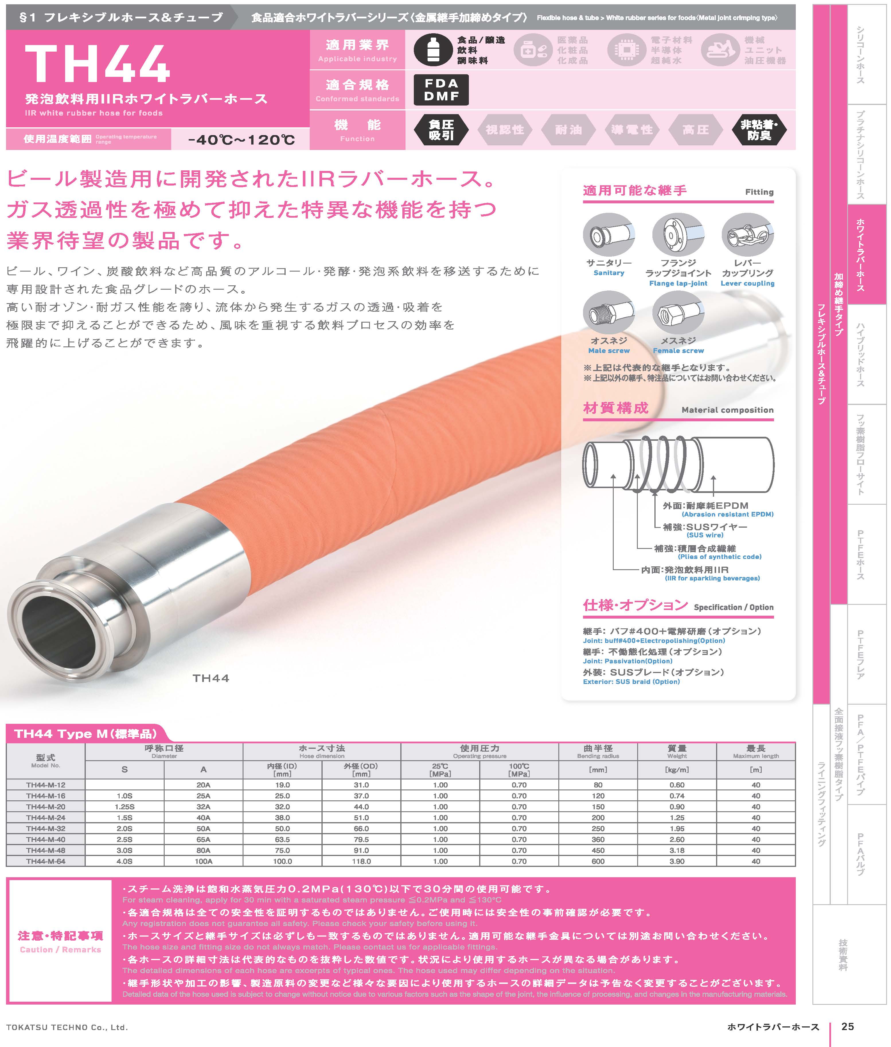 【TH44】発泡飲料用IIRホワイトラバーホース