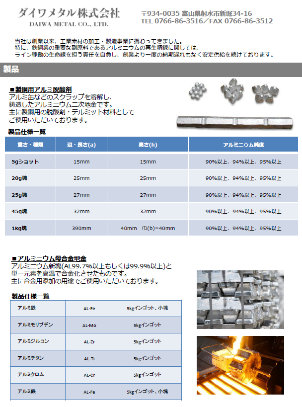 アルミ再生加工品　製品カタログ