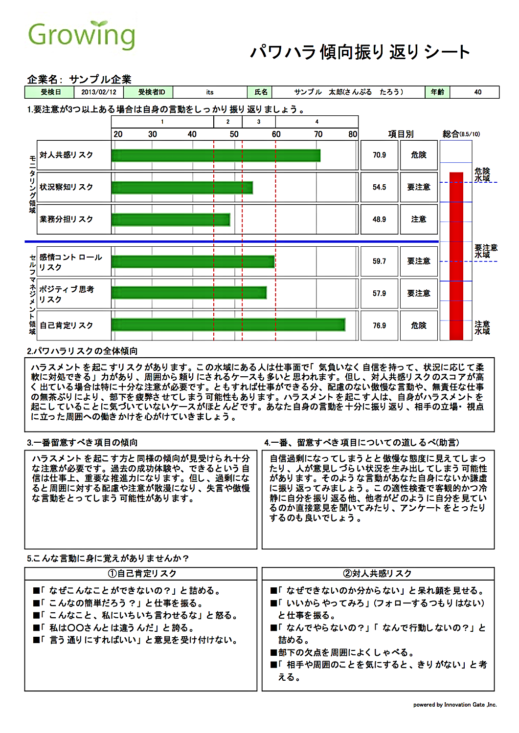 管理職教育用Web適性検査『パワハラ振り返りシート』