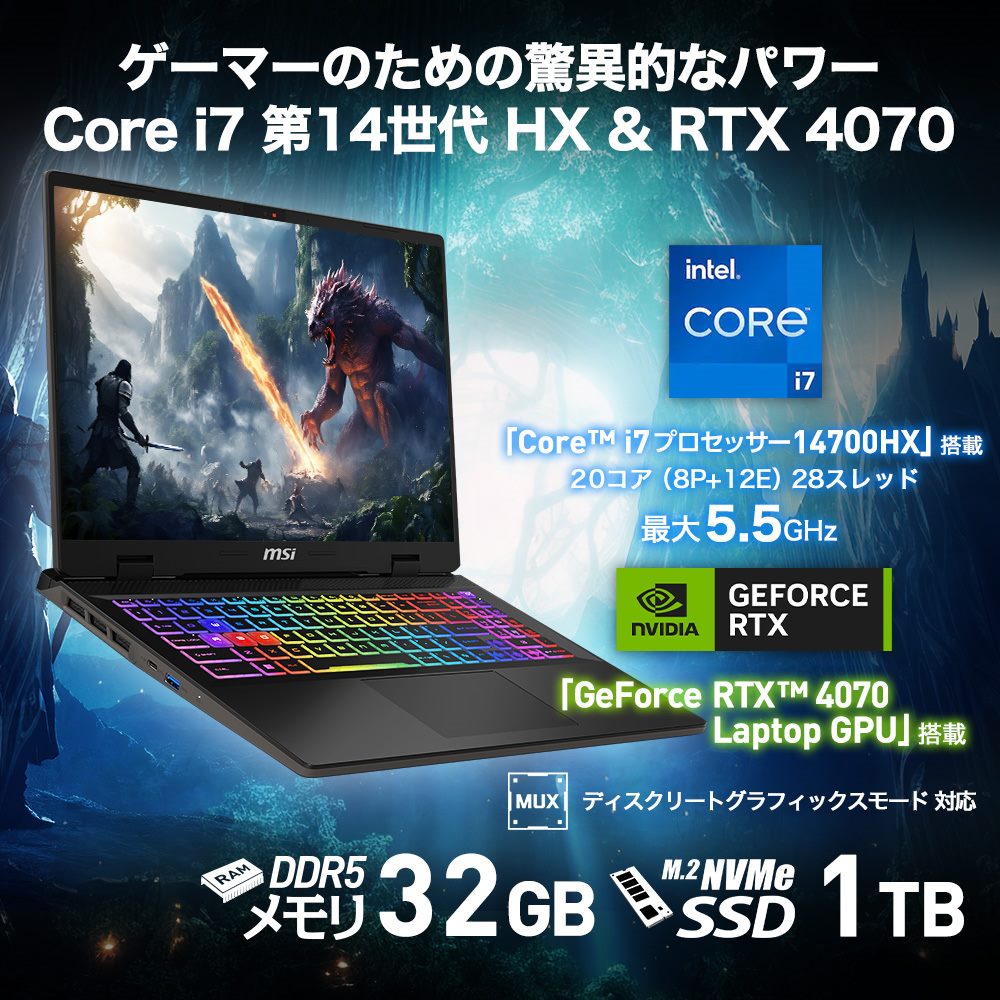 ゲーミングノートPC『Sword 16 HX B14V』 | エムエスアイ