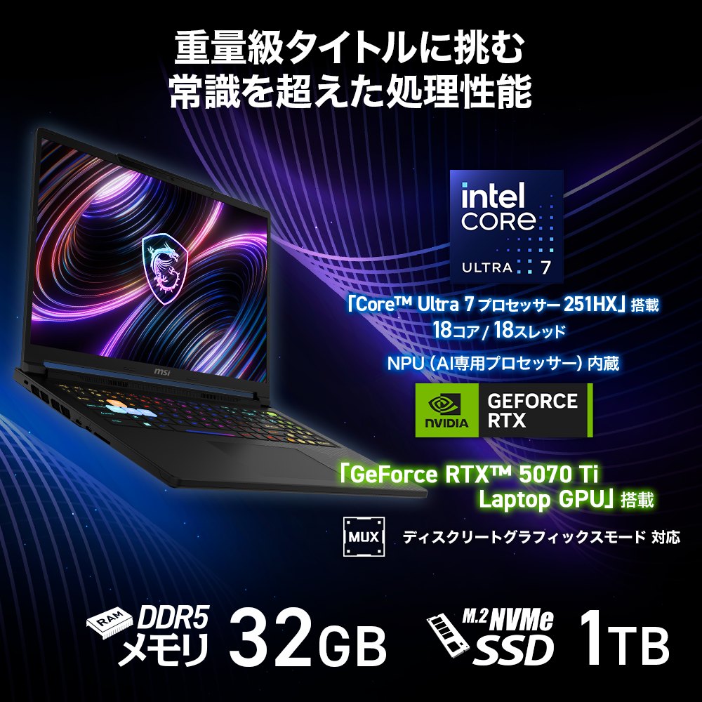 ゲーミングノートPC『Raider 16 HX B2W』 | エムエスアイ